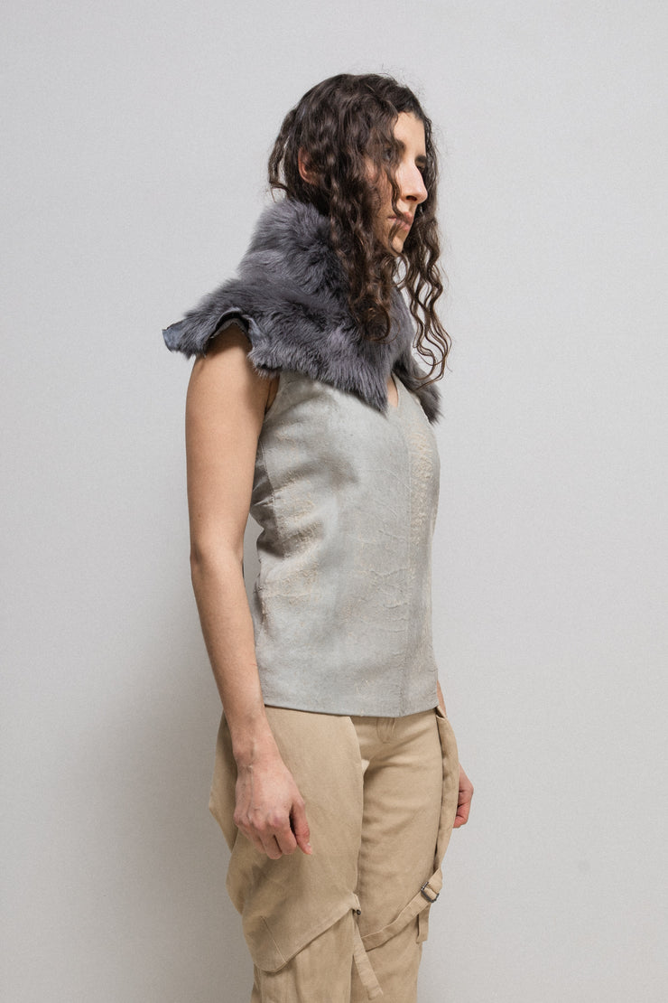 SHARE SPIRIT - Sheep fur collar with long leather straps