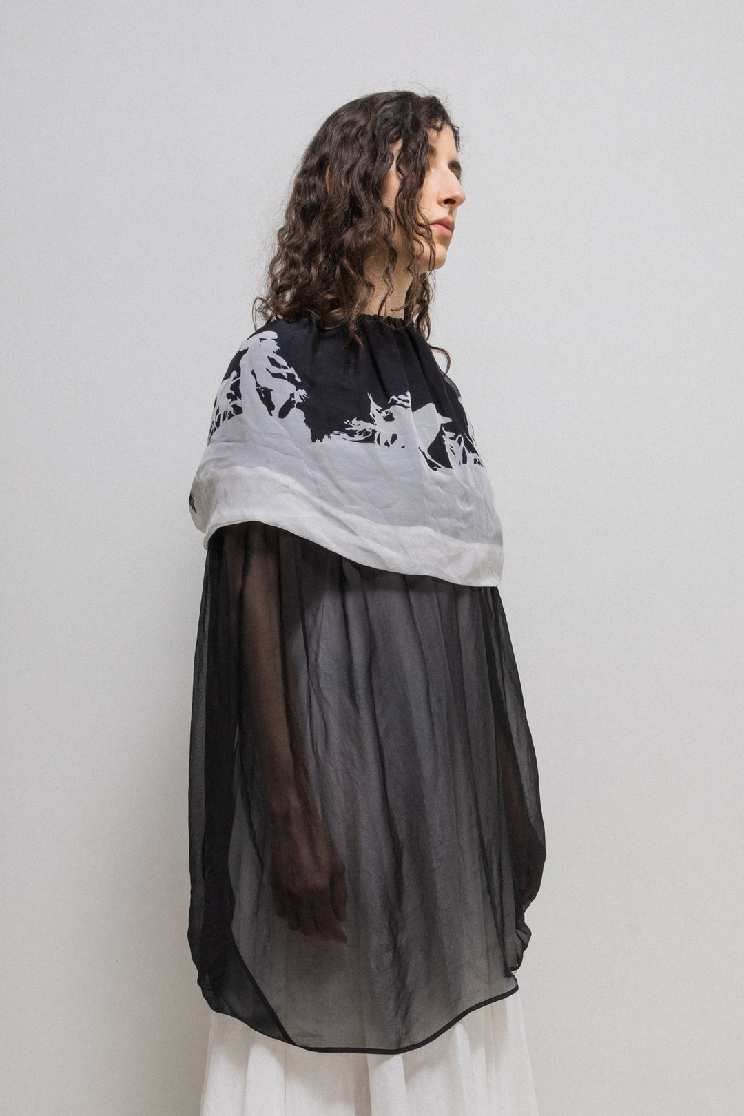 ANN DEMEULEMEESTER - FW07 Silk double layer cape/top with ANN DEMEULEMEESTER - FW07 Silk double layer cape/top with