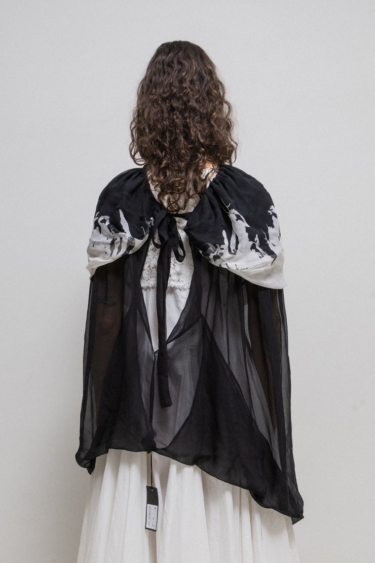 ANN DEMEULEMEESTER - FW07 Silk double layer cape/top with pattern inspired by Kara Walker and a strap closure (NWT)