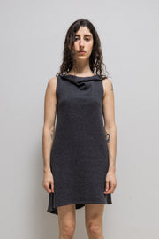 ANN DEMEULEMEESTER - FW98 Fleece wool/cotton asymmetric dress with draped collar (runway)