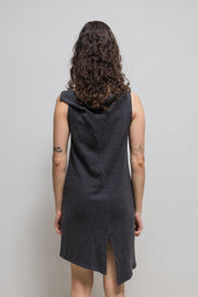 ANN DEMEULEMEESTER - FW98 Fleece wool/cotton asymmetric dress with draped collar (runway)