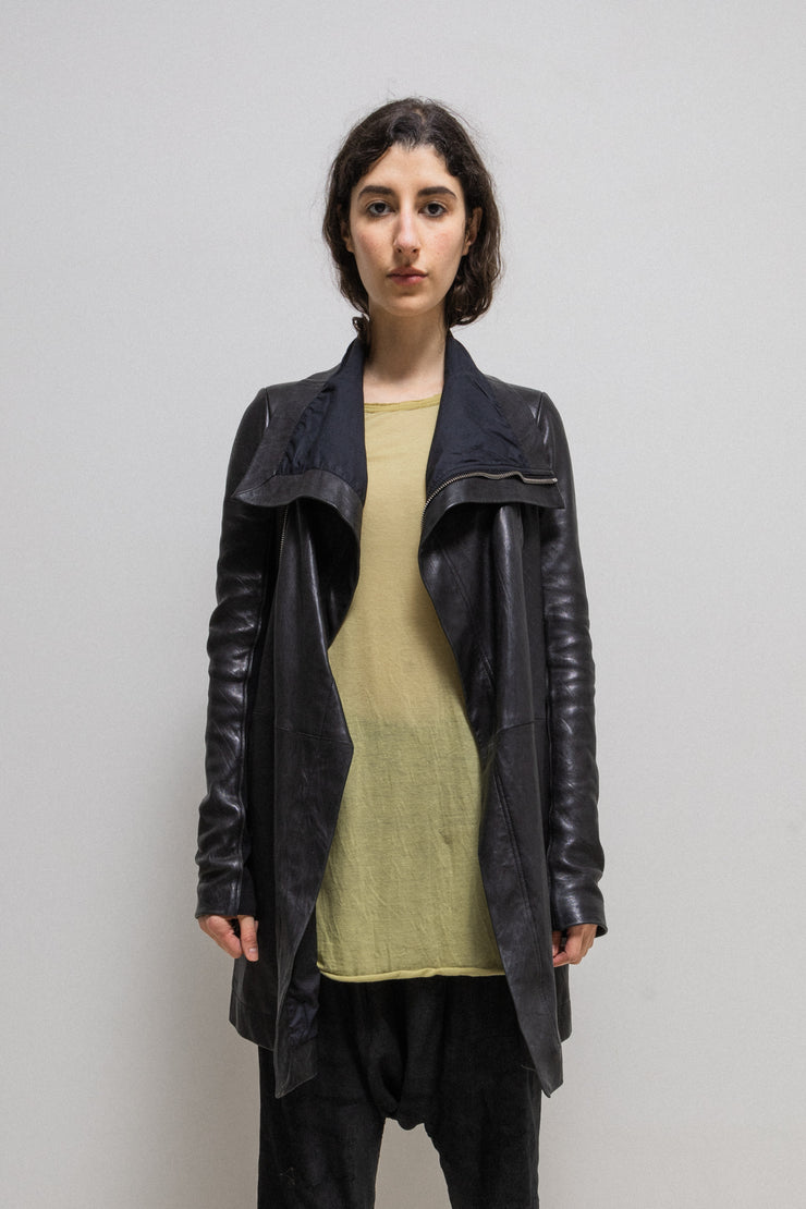 RICK OWENS - FW13 "PLINTH" High neck lamb leather coat with ribbed inner arms