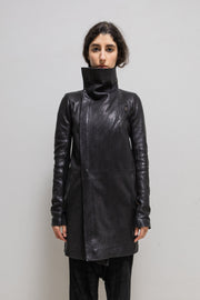 RICK OWENS - FW13 "PLINTH" High neck lamb leather coat with ribbed inner arms