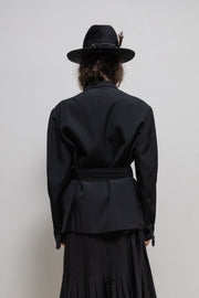 YOHJI YAMAMOTO - Late 80’s / Early 90’s Double breasted gabardine wool jacket with padded shoulders and belt