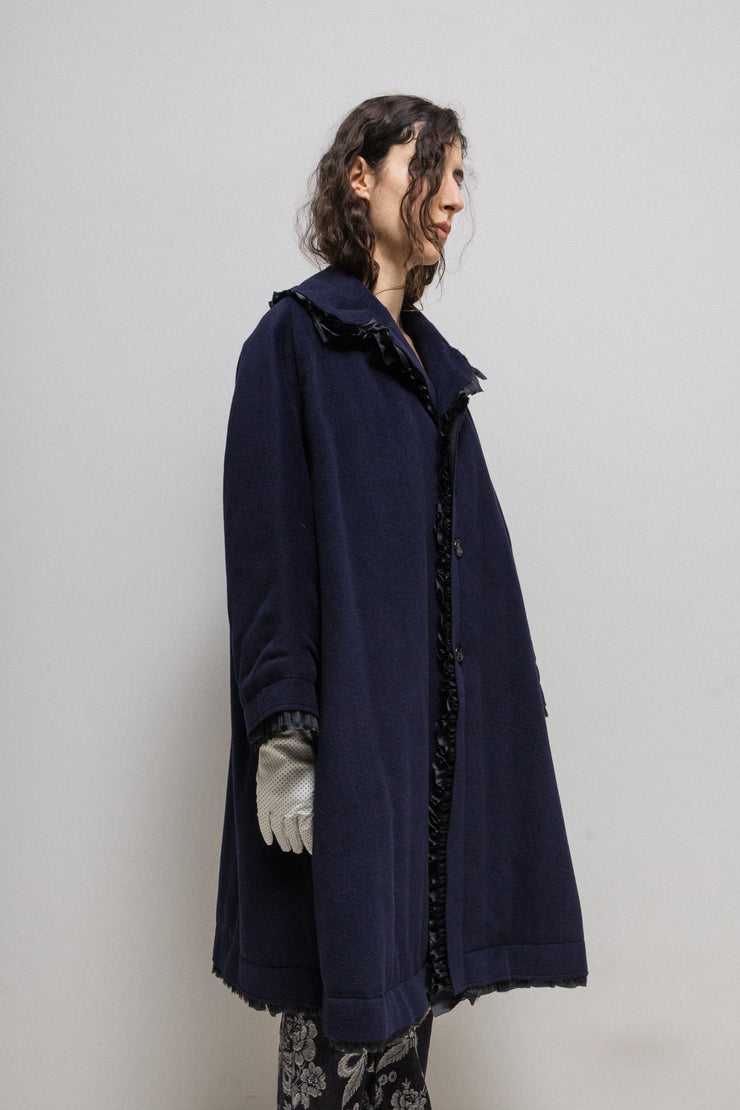 COMME DES GARCONS - FW18 Angora wool coat with two layers of ruffled edge trim and quilted lining