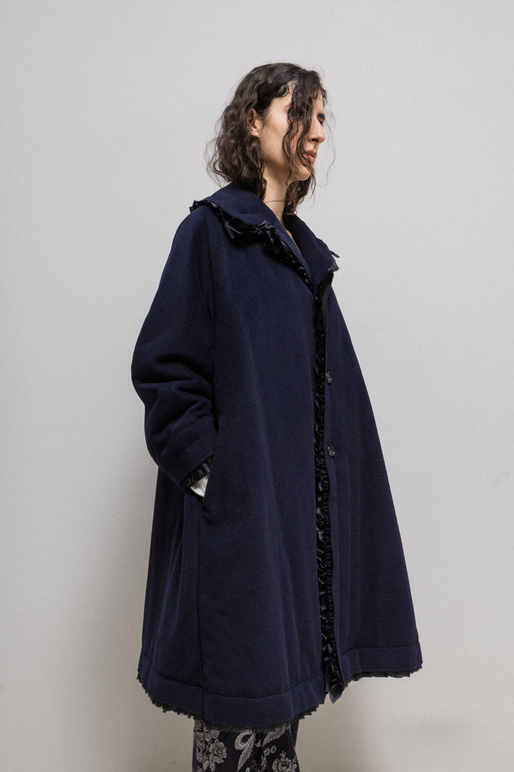 COMME DES GARCONS - FW18 Angora wool coat with two layers of ruffled edge trim and quilted lining