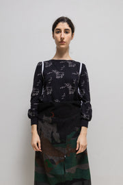 UNDERCOVER - FW02 “Witch’s cell division” Unicorn printed sweater with ribbons