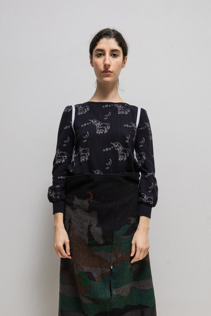 UNDERCOVER - FW02 “Witch’s cell division” Unicorn printed sweater with ribbons