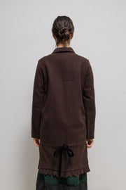 UNDERCOVER - FW02 “Witch’s cell division” Burgundy wool coat with frilled closure and back straps