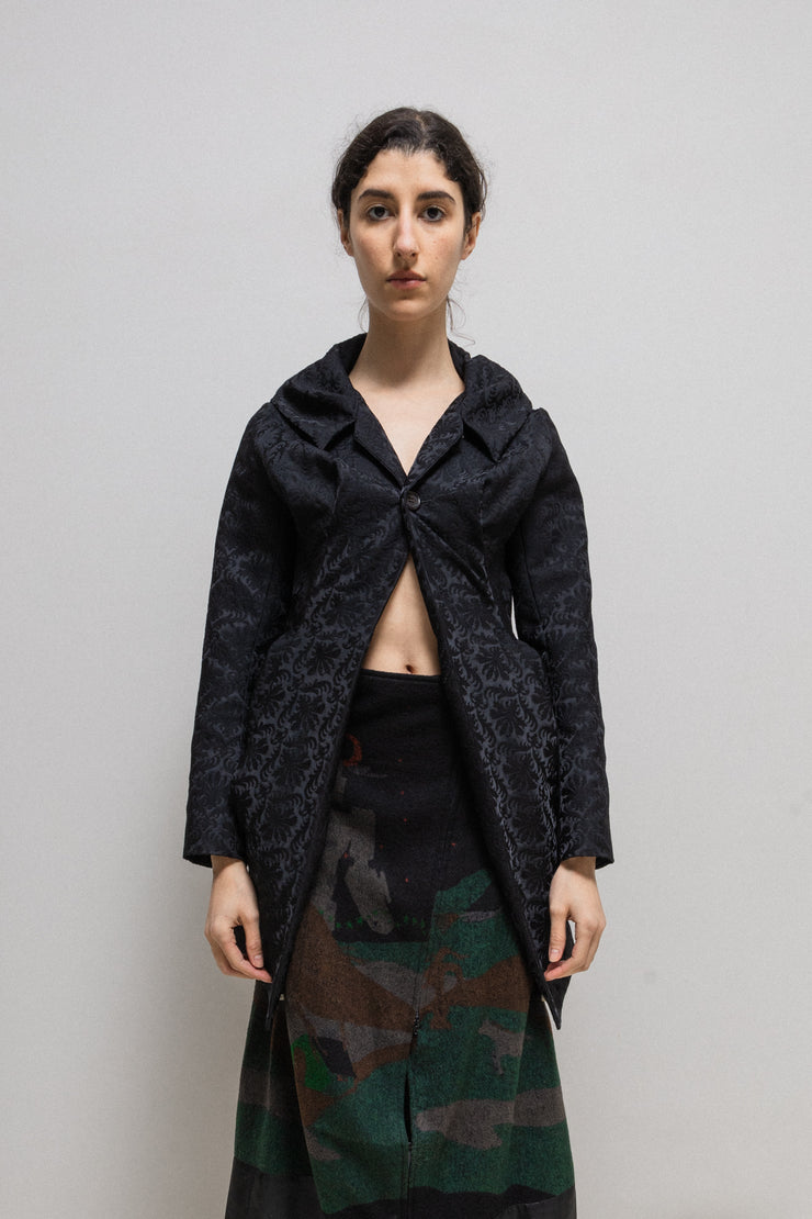 UNDERCOVER - SS98 “Drape” Polyester ruched jacket with embossed damask pattern (runway)