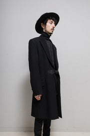 YOHJI YAMAMOTO Y'S FOR MEN - Early 00’s long wool coat with leather strap closure and cuff buttoning