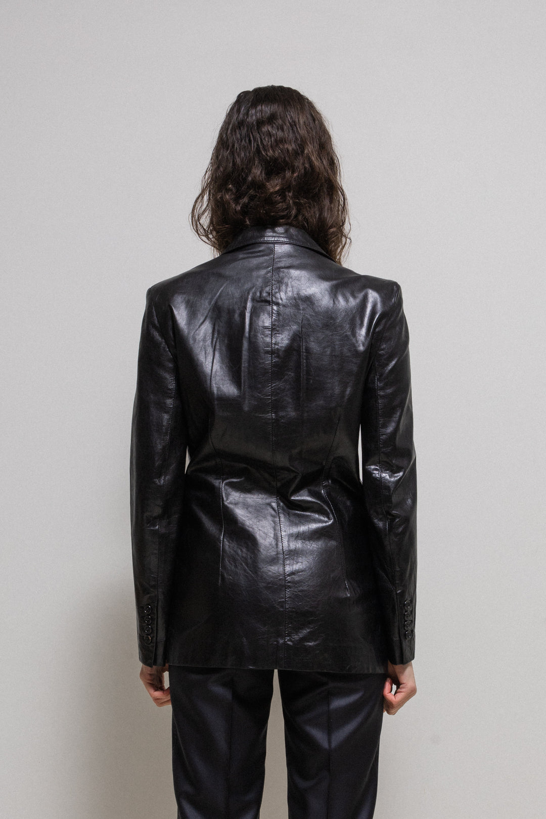 ANN DEMEULEMEESTER - 1990's Leather blazer with two button