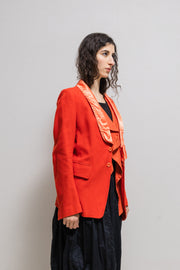 ANN DEMEULEMEESTER - SS05 Red orange cotton blend jacket with satin collar and pleated inner panels (runway)