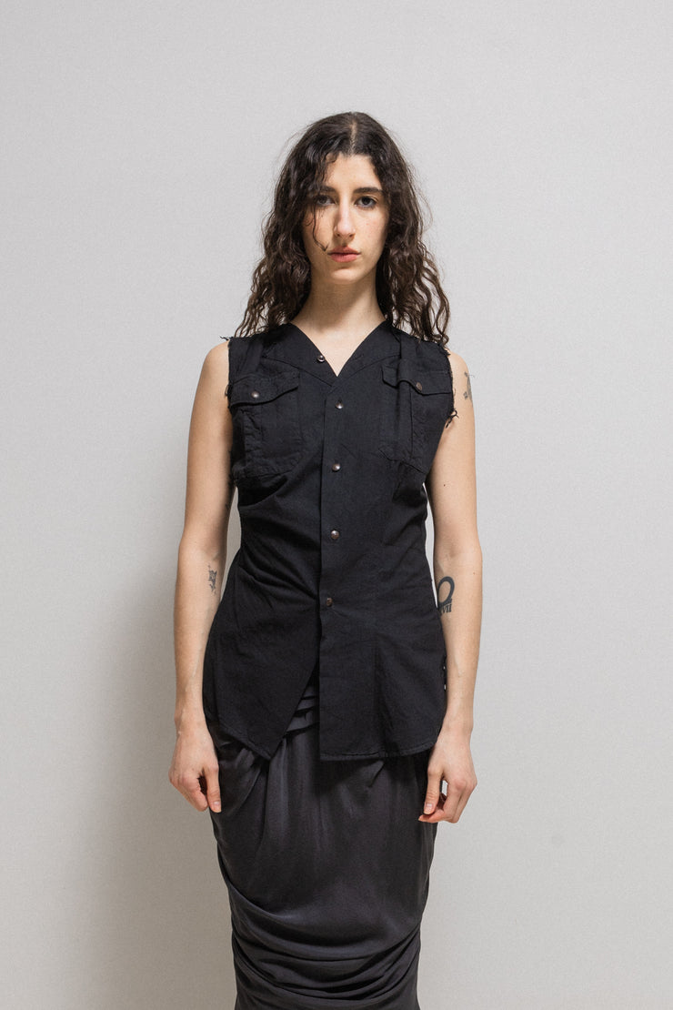 MARC LE BIHAN - Sleeveless cotton vest with brass buttons