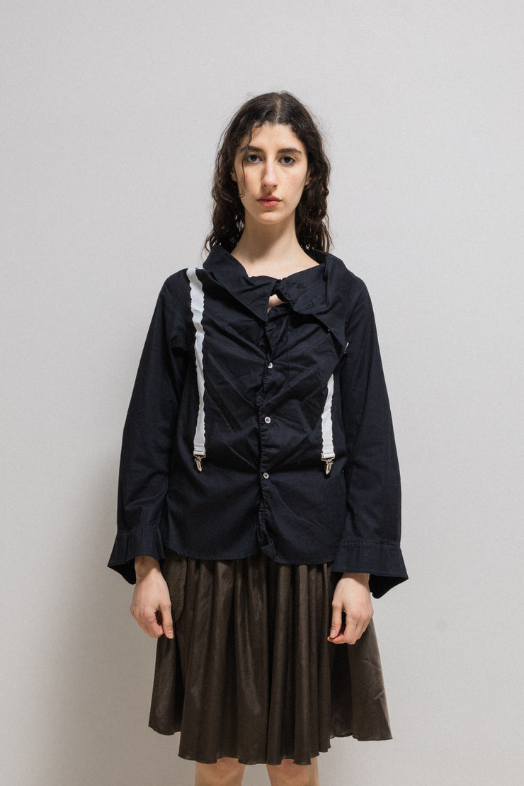 UNDERCOVER - SS04 « Languid » Deformed cotton shirt with faux suspenders (runway)