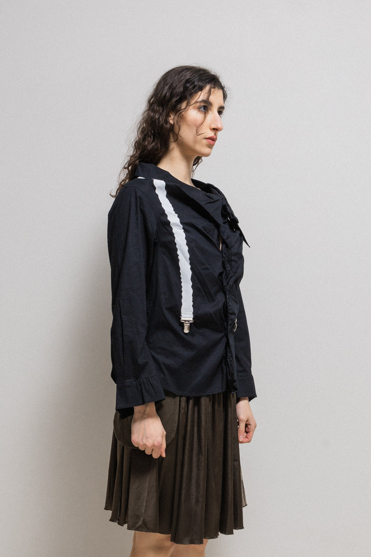 UNDERCOVER - SS04 « Languid » Deformed cotton shirt with faux suspenders (runway)