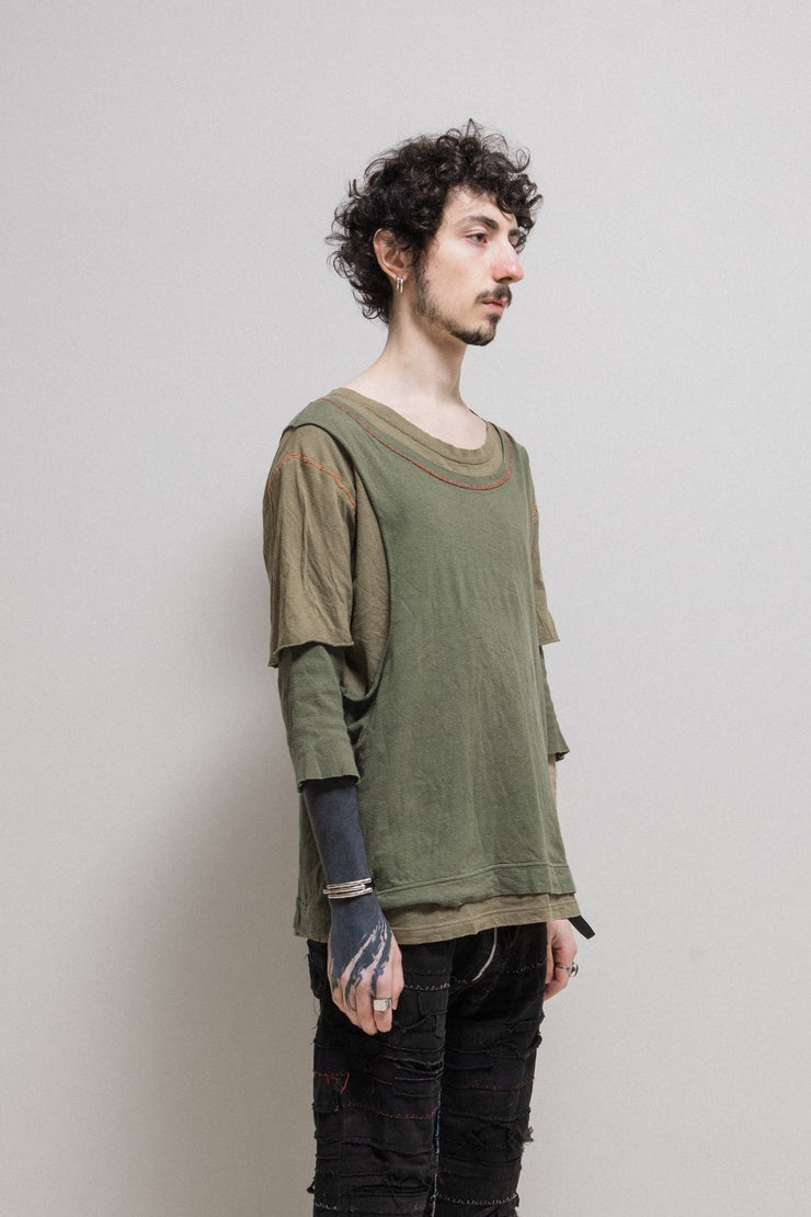 UNDERCOVER - SS03 "SCAB" Triple layer cotton top with loose stitching