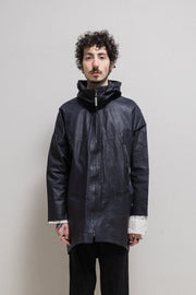 ISAAC SELLAM - Calf skin raintype hooded coat with taped inner seams