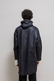 ISAAC SELLAM - Calf skin raintype hooded coat with taped inner seams