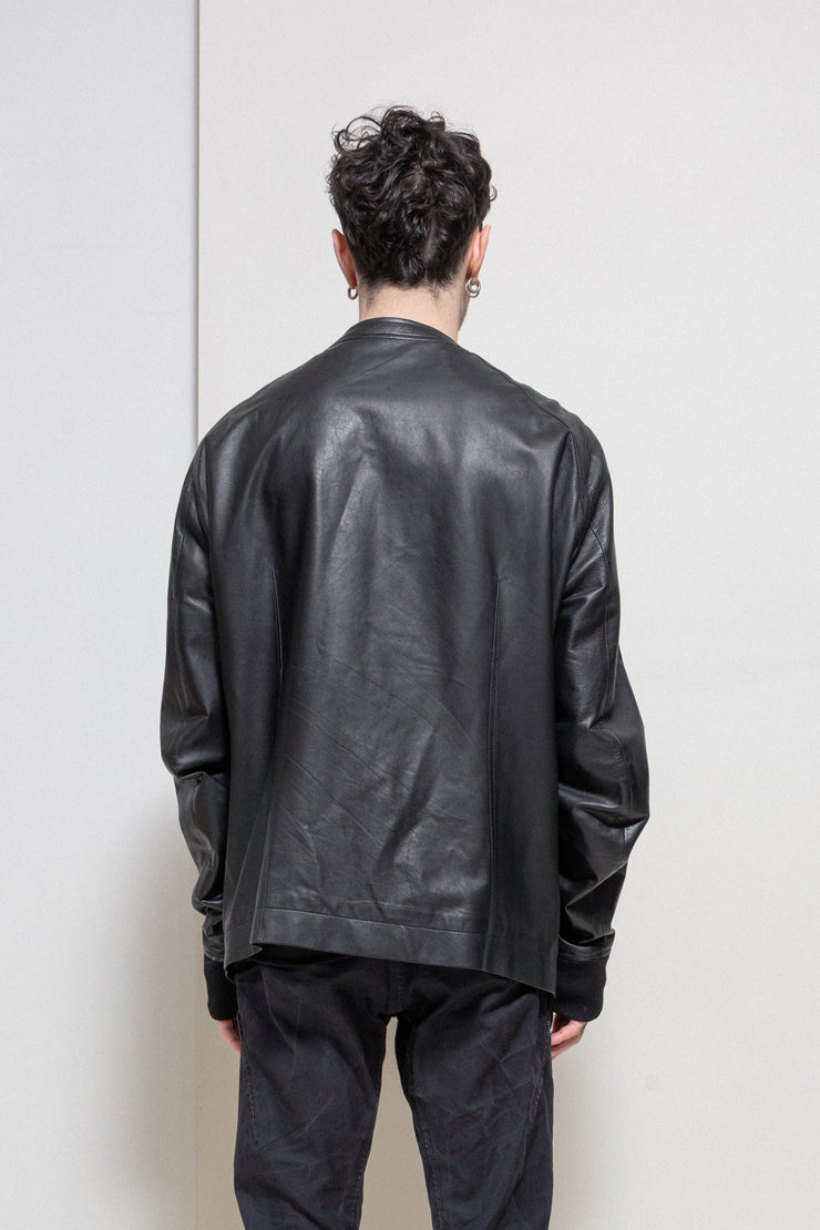 RICK OWENS - Intarsia leather jacket with knitted cuffs – L'OBSCUR