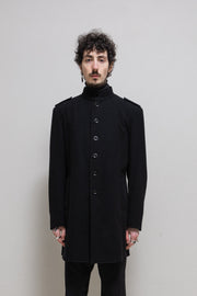 YOHJI YAMAMOTO POUR HOMME - FW07 Officer wool coat with back buttoning creating a slit (runway)