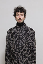 COMME DES GARCONS HOMME PLUS - FW13 Patterned maxi length coat with frayed seams (runway)