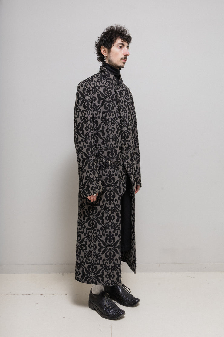 COMME DES GARCONS HOMME PLUS - FW13 Patterned maxi length coat with frayed seams (runway)