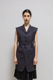 JUNYA WATANABE - SS22 Stripped sleeveless jacket with back slit and belt