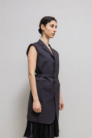 JUNYA WATANABE - SS22 Stripped sleeveless jacket with back slit and belt