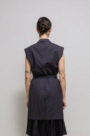 JUNYA WATANABE - SS22 Stripped sleeveless jacket with back slit and belt