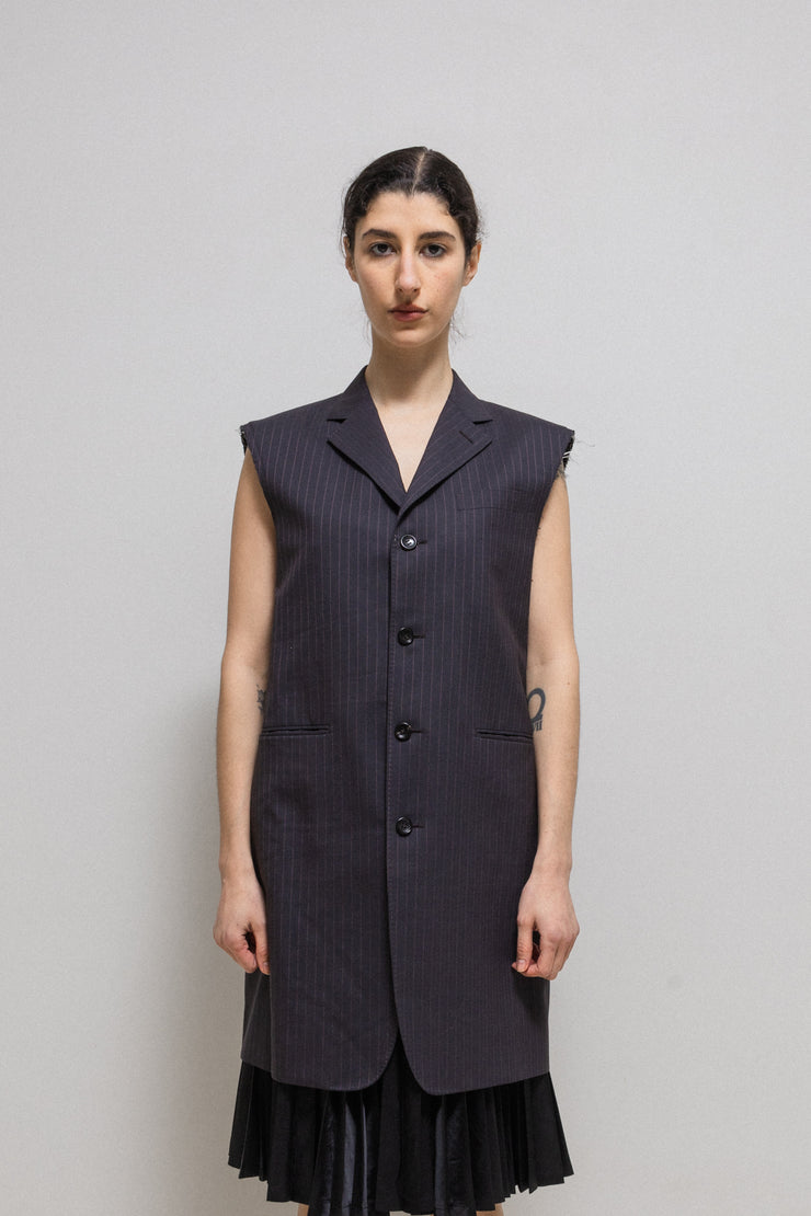 JUNYA WATANABE - SS22 Stripped sleeveless jacket with back slit and belt