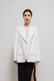 ANN DEMEULEMEESTER - SS96 White cotton blend blazer with signature lapels