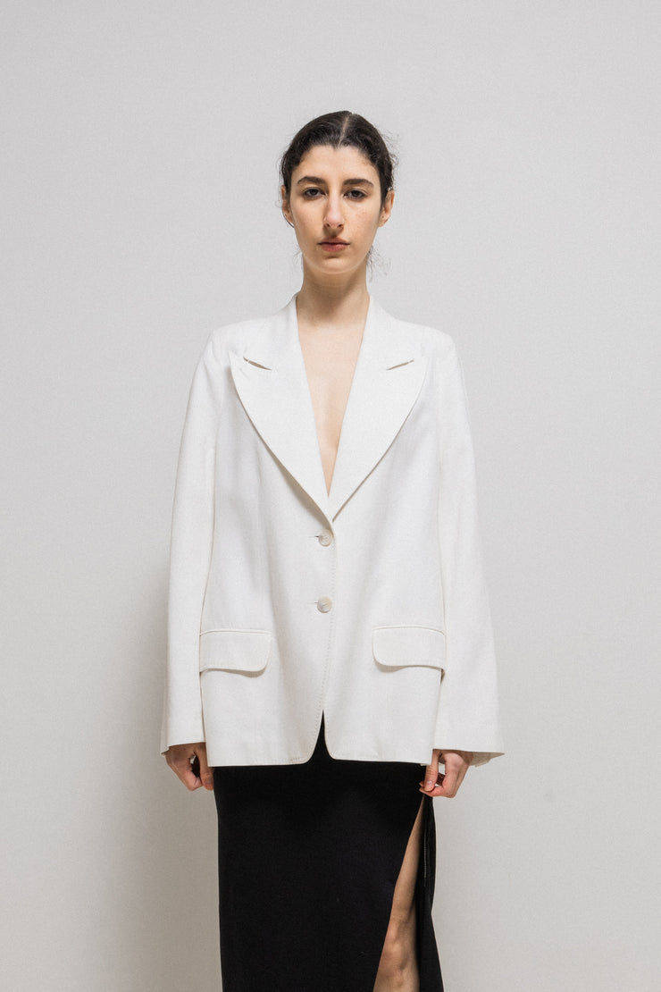 ANN DEMEULEMEESTER - SS96 White cotton blend blazer with signature lapels