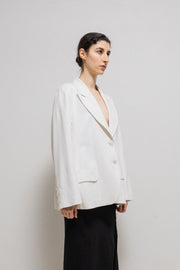 ANN DEMEULEMEESTER - SS96 White cotton blend blazer with signature lapels