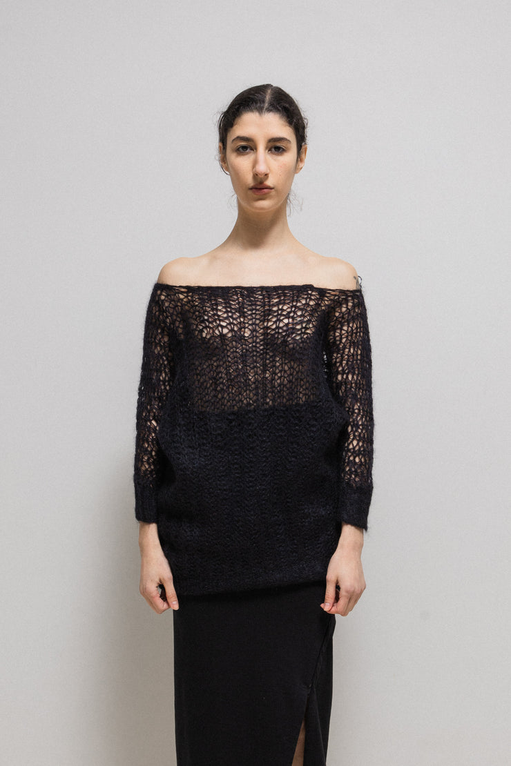 A.F VANDEVORST - Loose knitted mohair and merino wool sweater with midi sleeves