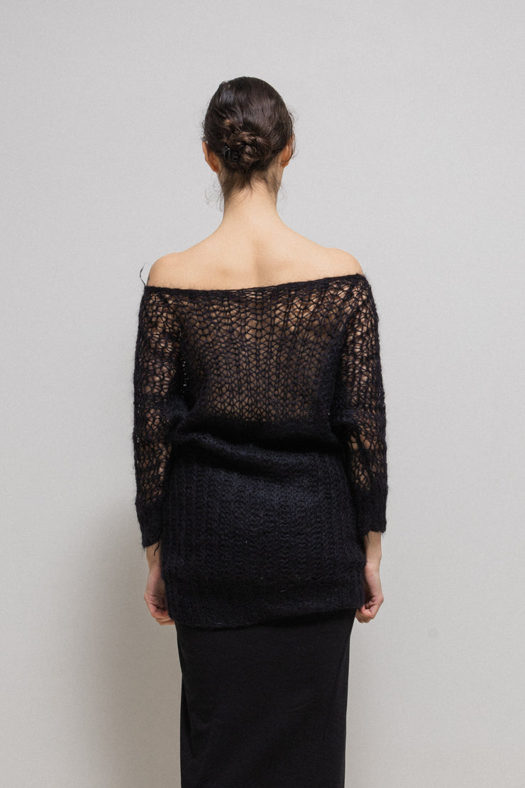 A.F VANDEVORST - Loose knitted mohair and merino wool sweater with midi sleeves