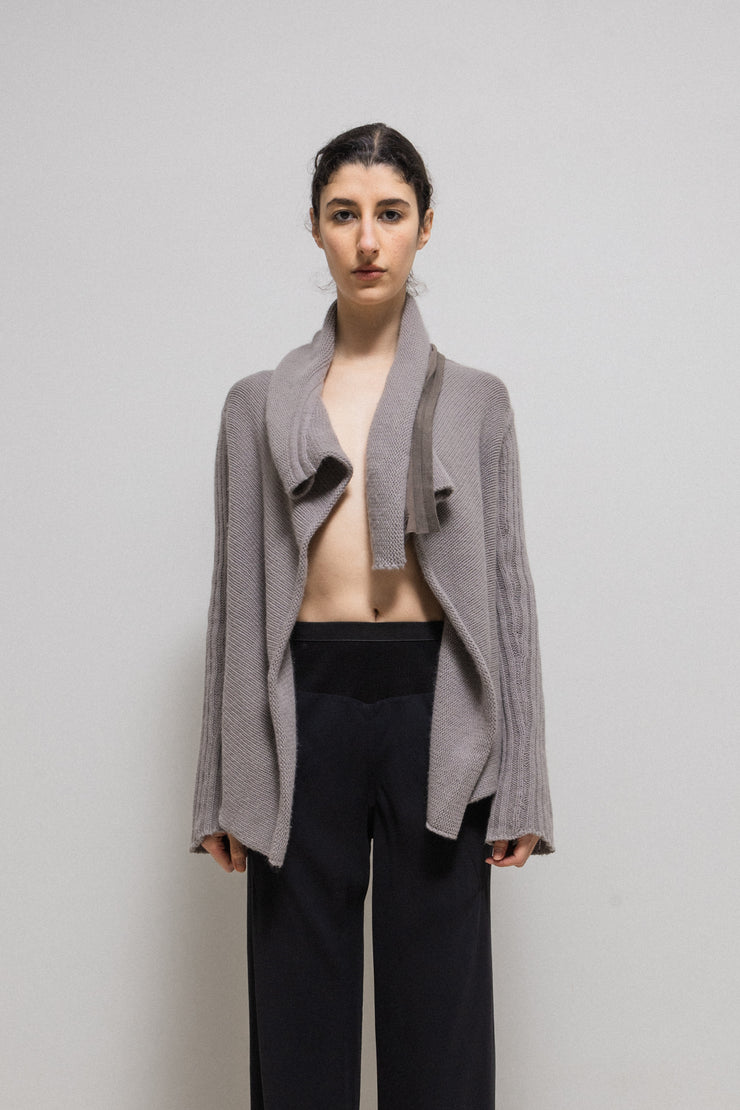 RICK OWENS - FW04 "QUEEN" Angora wool thick cardigan with sheer panels