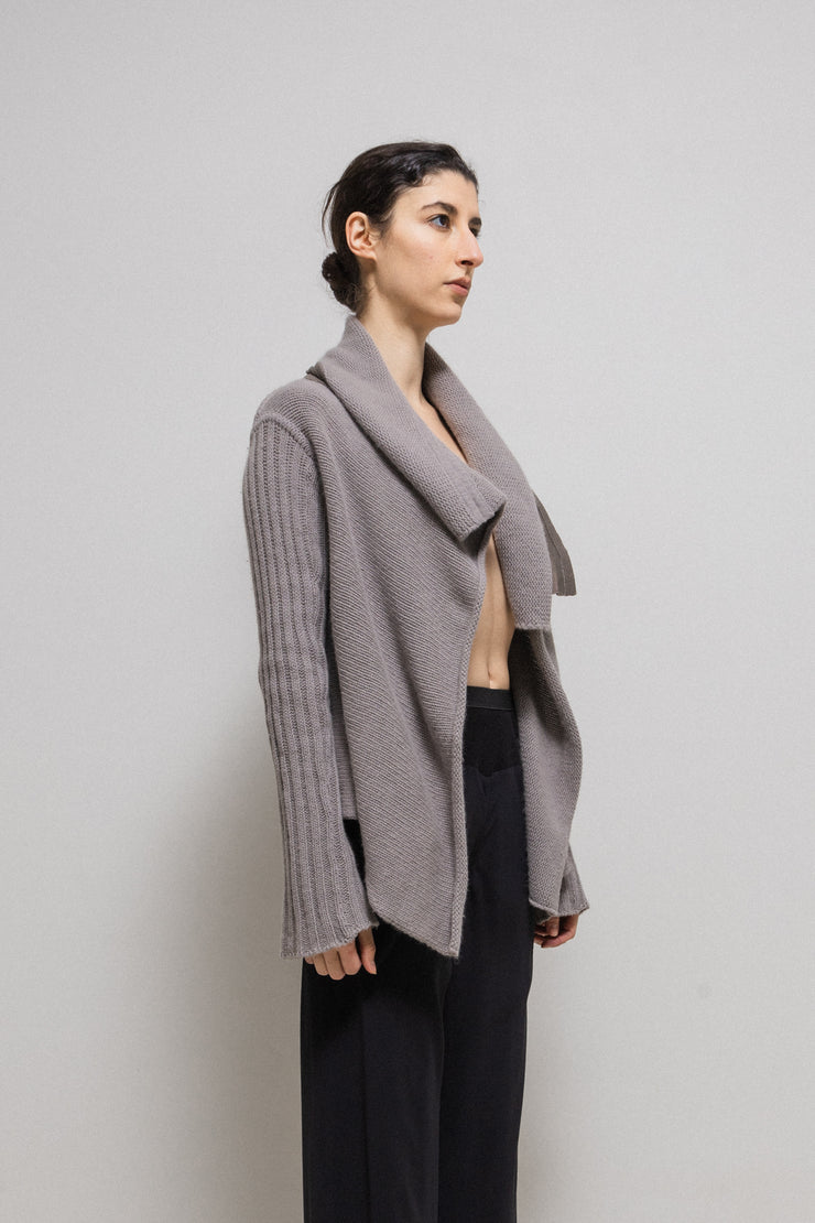 RICK OWENS - FW04 "QUEEN" Angora wool thick cardigan with sheer panels