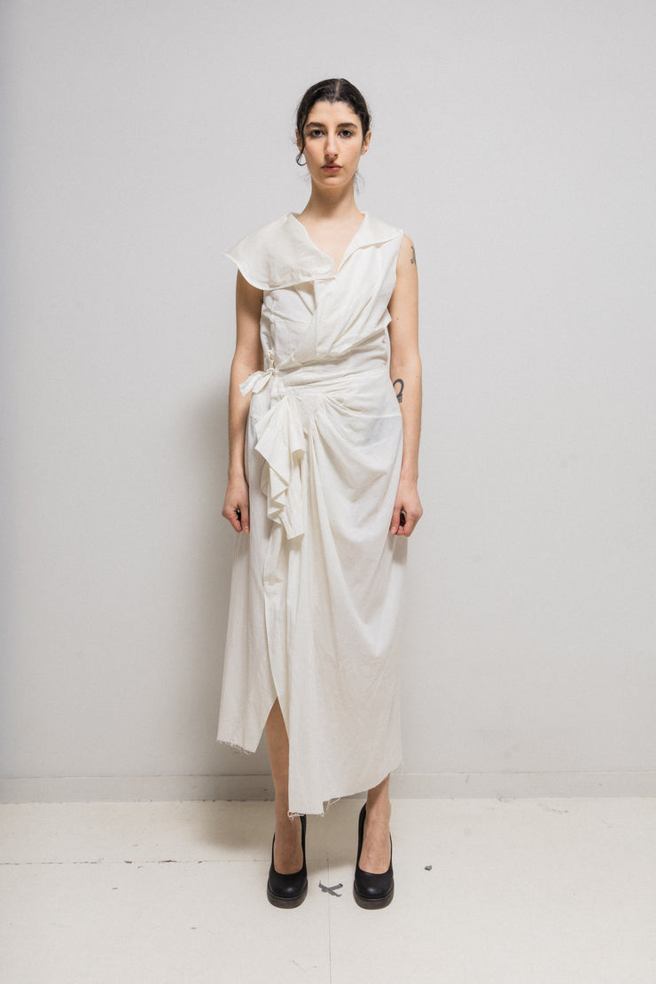 RICK OWENS - SS06 "TUNGSTEN" Silk and cotton long wrap draped milk dress