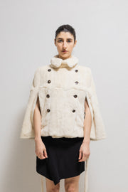 (New arrival) ANN DEMEULEMEESTER - FW10 Rabbit fur cape with high neck and belt (runway)