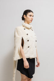 (New arrival) ANN DEMEULEMEESTER - FW10 Rabbit fur cape with high neck and belt (runway)