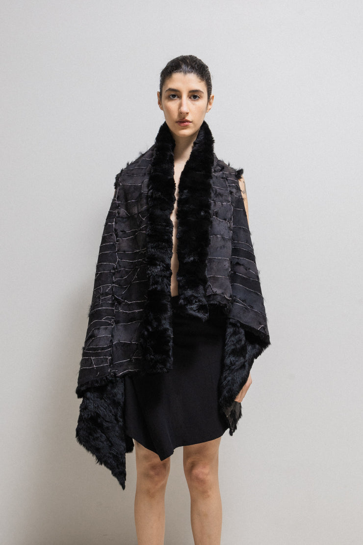 (New arrival) ANN DEMEULEMEESTER - Leather patchwork reversible fur vest