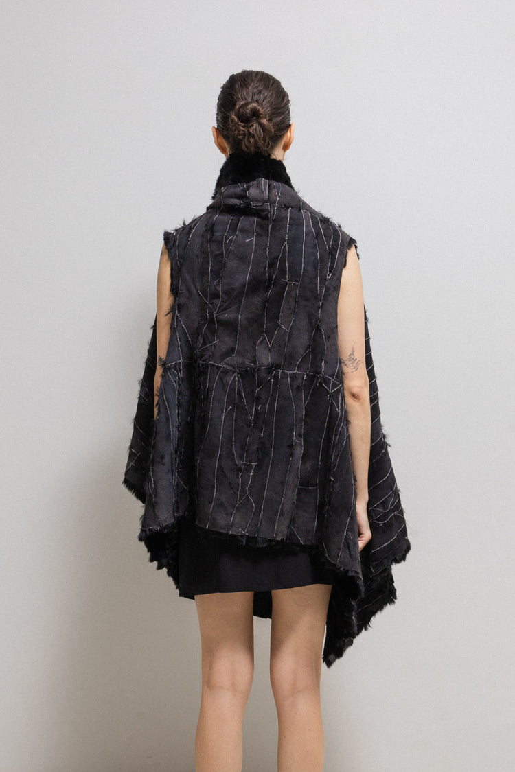ANN DEMEULEMEESTER - Leather patchwork reversible fur vest – L'OBSCUR