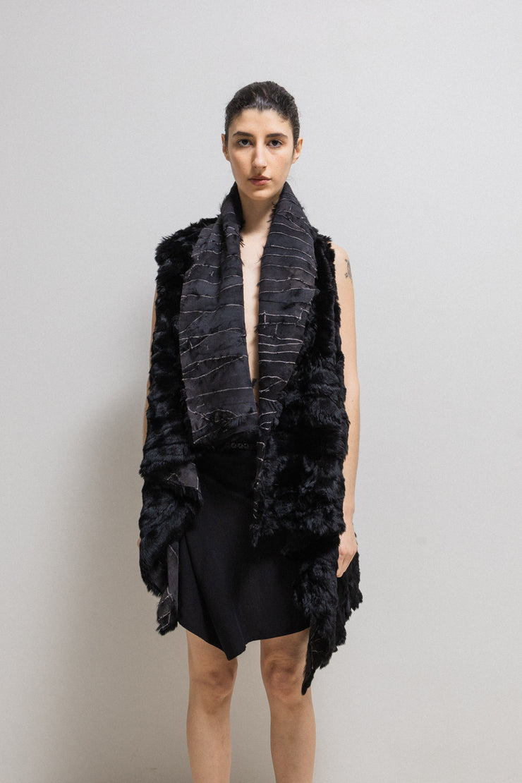 (New arrival) ANN DEMEULEMEESTER - Leather patchwork reversible fur vest