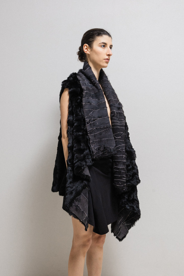 (New arrival) ANN DEMEULEMEESTER - Leather patchwork reversible fur vest