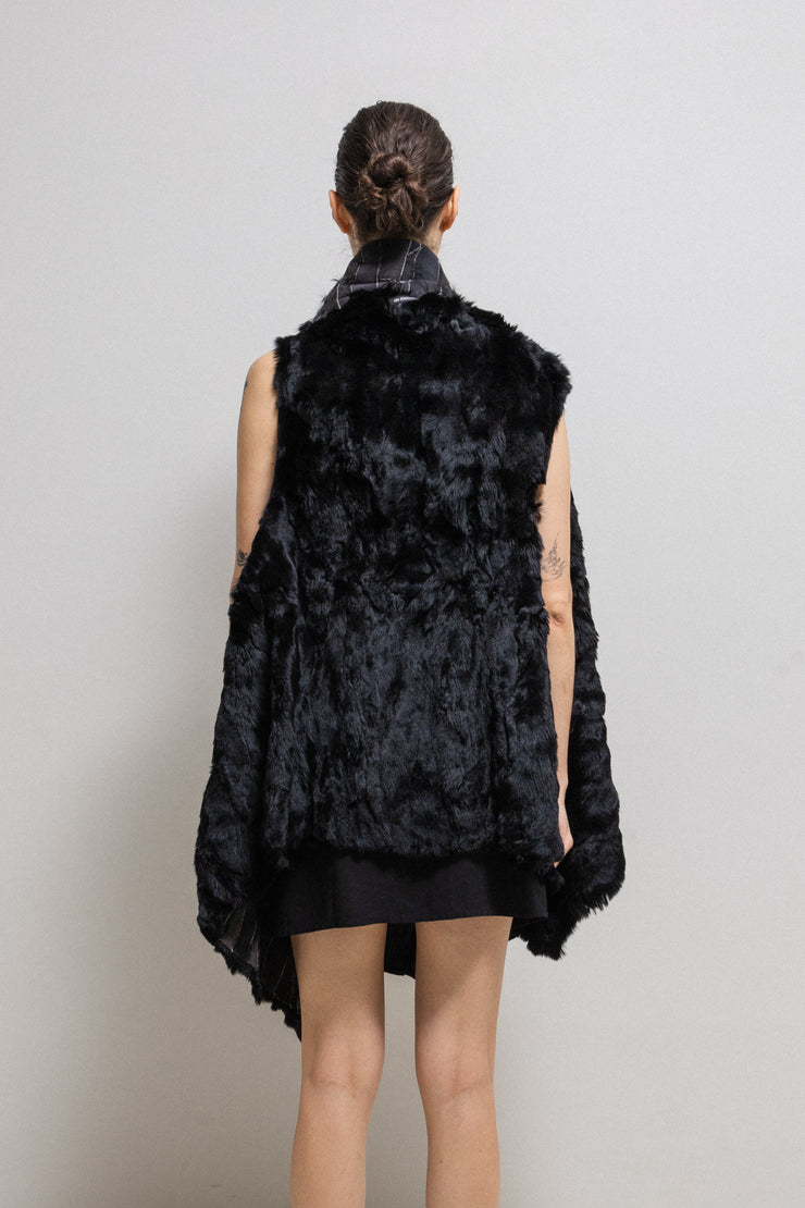 (New arrival) ANN DEMEULEMEESTER - Leather patchwork reversible fur vest