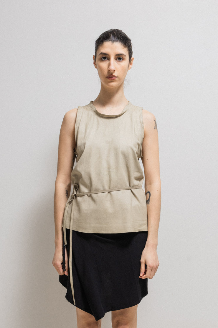 (New arrival) ANN DEMEULEMEESTER - Beige leather top with waist straps