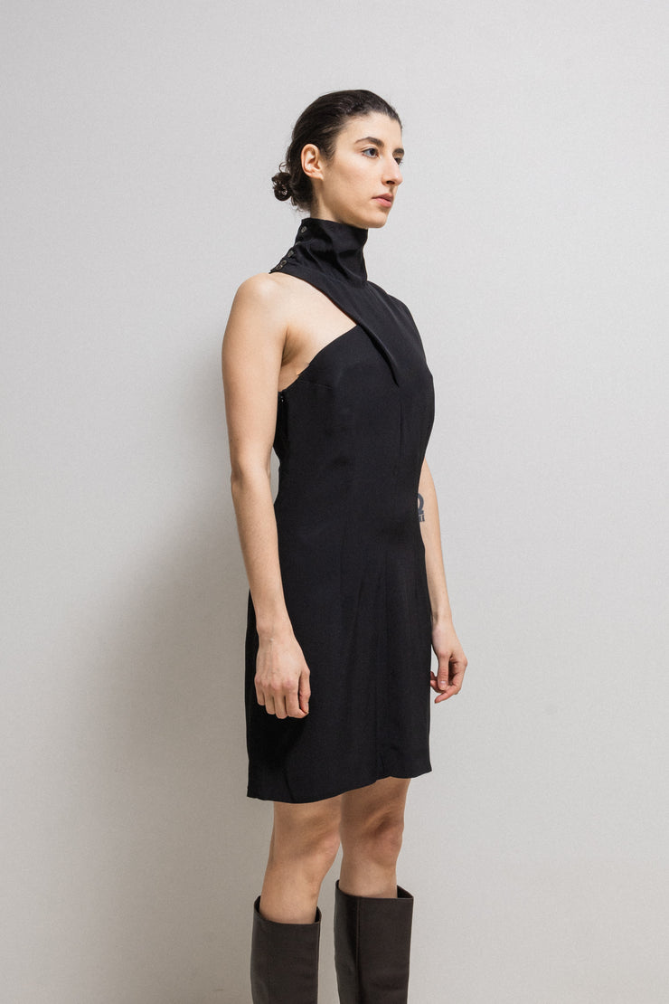 (New arrival) ANN DEMEULEMEESTER - FW96 Light dress with neck buttoning and side cutout