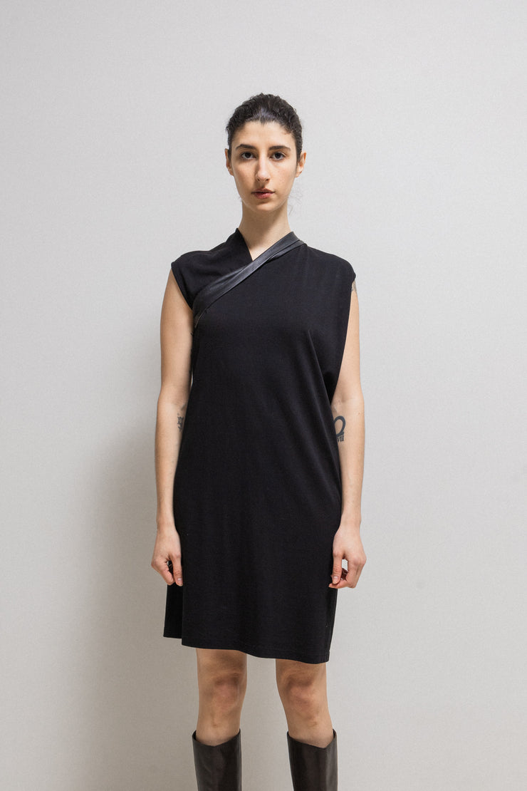 (New Arrival) RICK OWENS - FW14 "MOODY" Cotton dress with lamb leather details