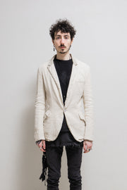 (New Arrival) ISAMU KATAYAMA BACKLASH - Shell linen and cotton poem lined jacket with pig skin collar